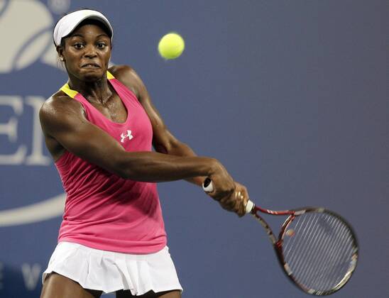 Sloane Stephens hits a backhand in the second set of her match on day 6 in Arthur Ashe Stadium at the U.S. Open Tennis Championships at the Billie Jean King National Tennis Center in New York City on September 3, 2011.  - ZUMAN