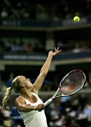 Caroline Wozniacki of Denmark in fourth round action at the U.S. Open held at the National Tennis Center on September 5, 2011 in New York.  NYP20110905320