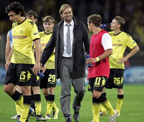 Borussia Dortmund (BVB) - Arsenal FC London, Schlußjubel BVB , mi. Trainer Jürgen Klopp (Dortmund)