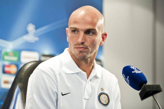 Esteban Cambiasso (Inter Mailand) speaking to the media during the press conference before the UEFA Champions League match 