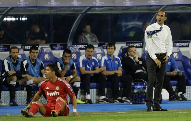 Zagreb, 14.09.2011. - Champion League, Group D, Maksimir Stadium, GNK Zagreb (blue) - Real Madrid CF (red) 0:1 Krunoslav Jurcic (Dinamo) and Cristiano Ronaldo
