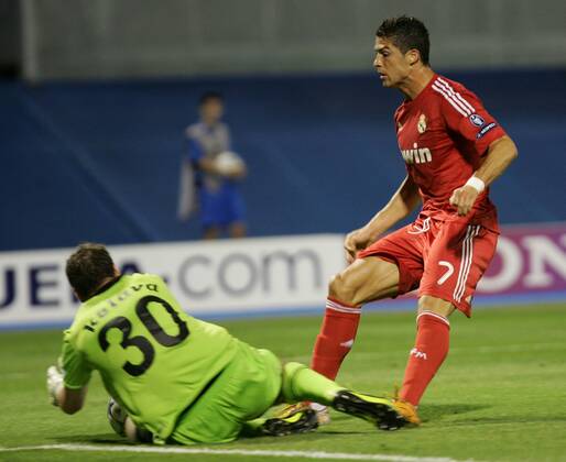 Zagreb, 14.09.2011. - Champion League, Group D, Maksimir Stadium, GNK Zagreb (blue) - Real Madrid CF (red) 0:1 Cristiano Ronaldo And Ivan Kelava