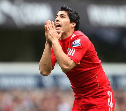 Liverpools Luis Suarez looks on dejected, Tottenham Hotspur - FC Liverpool EDITORIAL USE ONLY. No use with unauthorised audio, video, data, fixture lists, club league logos or live services. Online in-match use limited to 120 images, no video emulation. No use in betting, games or single club league player publications.