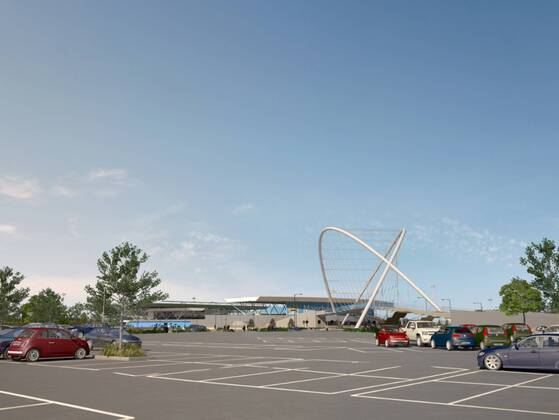 Manchester City Football Club has today submitted a planning application following a 6 week period of public consultation with local residents, crowds and other interested parties, for a proposed youth development and first team Academy in the Openshaw West area of East Manchester. The stunning new bridge, as seen from the Etihad Stadium car park EDITORIAL USE ONLY. No use with unauthorised audio, video, data, fixture lists, club league logos or live services. Online in-match use limited to 120 images, no video emulation. No use in betting, games or single club league player publications. o0 Sportstätte Umgebung Umfeld Totale Computergrafik Grafik Modell Computermodell