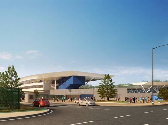 Manchester City Football Club has today submitted a planning application following a 6 week period of public consultation with local residents, crowds and other interested parties, for a proposed youth development and first team Academy in the Openshaw West area of East Manchester. The new 7,000 capacity Arena will host a range of community events, as well as youth team football EDITORIAL USE ONLY. No use with unauthorised audio, video, data, fixture lists, club league logos or live services. Online in-match use limited to 120 images, no video emulation. No use in betting, games or single club league player publications. o0 Sportstätte Stadion Totale Computergrafik Grafik Modell Computermodell Umfeld Umgebung