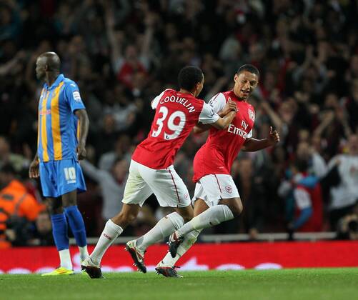 Arsenals Alex Oxlade-Chamberlain celebrates scoring his sides second goal Carling Cup Arsenal FC London vs. Shrewsbury Town 20th September, 2011 EDITORIAL USE ONLY. No use with unauthorised audio, video, data, fixture lists, club league logos or live services. Online in-match use limited to 120 images, no video emulation. No use in betting, games or single club league player publications.