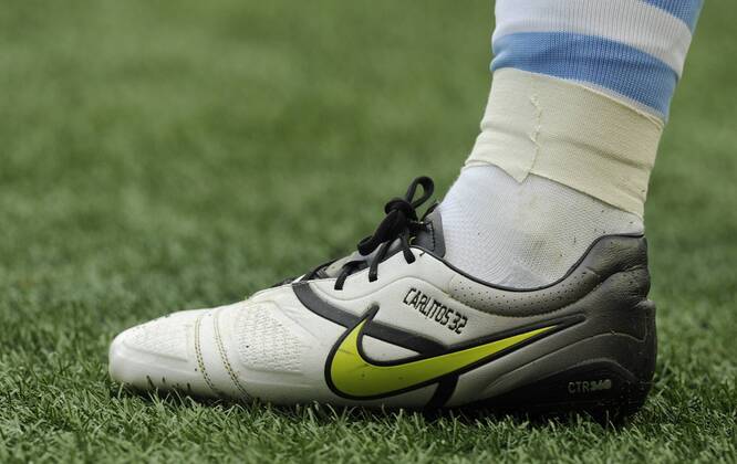 Boot of Carlos Tevez Barclays Premier League Manchester City v Everton 24th September, 2011 EDITORIAL USE ONLY. No use with unauthorised audio, video, data, fixture lists, club league logos or live services. Online in-match use limited to 120 images, no video emulation. No use in betting, games or single club league player publications.