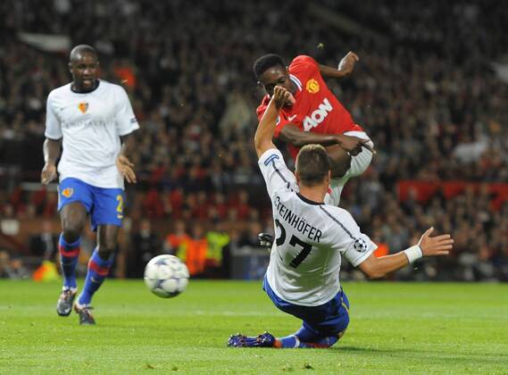 Danny Welbeck of Manchester United scores the first goal UEFA Champions League Group C, Manchester United (ManU) - FC Basel EDITORIAL USE ONLY. No use with unauthorised audio, video, data, fixture lists, club league logos or live services. Online in-match use limited to 120 images, no video emulation. No use in betting, games or single club league player publications.