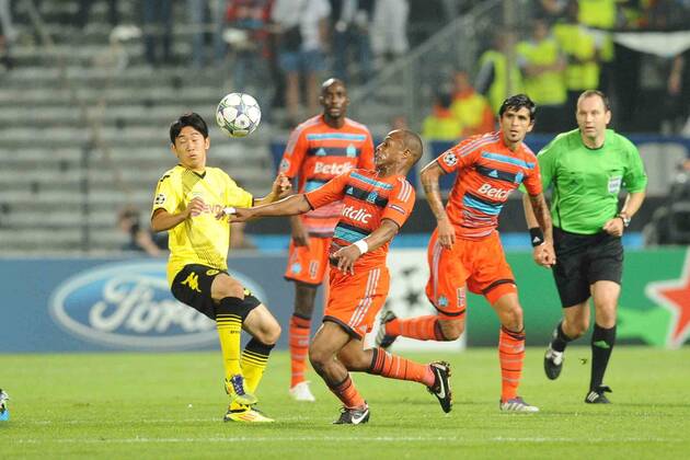Olympique Marseille (OM) - Borussia Dortmund (BVB), Andre Ayew (OM) Shinji Kagawa (Dortmund)--- xN.LeGouicxFEPx