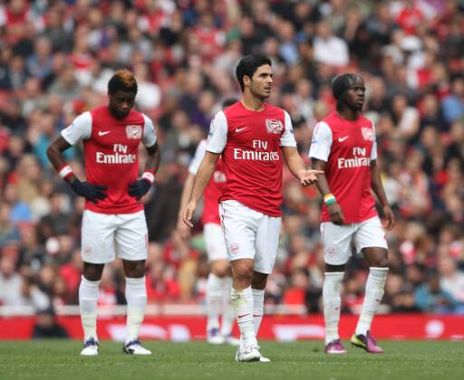 Arsenals Mikel Arteta looks on dejected after conceding Barclays Premier League Arsenal v Sunderland 16th October, 2011 EDITORIAL USE ONLY. No use with unauthorised audio, video, data, fixture lists, club league logos or live services. Online in-match use limited to 120 images, no video emulation. No use in betting, games or single club league player publications.