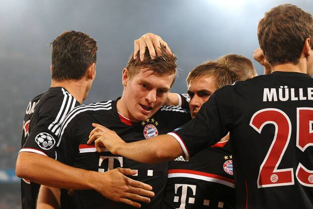 Bayern s Toni KROOS celebrates scoring Napoli 18 10 2011 Stadio San Paolo Football Champions League 2011 2012, SSC Napoli vs FC Bayern München - andreaxstaccioli