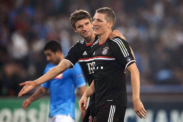 Thomas MÜLLER and BAstian SCHWEINSTEIGER Bayern Napoli 18 10 2011 Stadio San Paolo Champions League 2011 2012 SSC Neapel Vs FC Bayern München andreaxstaccioli