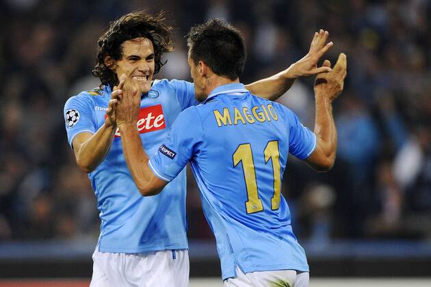 Napoli 18 10 2011 - Champions League SSC Neapel - FC Bayern München: Edinson Cavani-Christian Maggio 