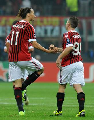 Zlatan IBRAHIMOVIC celebrates scoring with Antonio CASSANO, AC Mailand - BATE Borisov allexsabba
