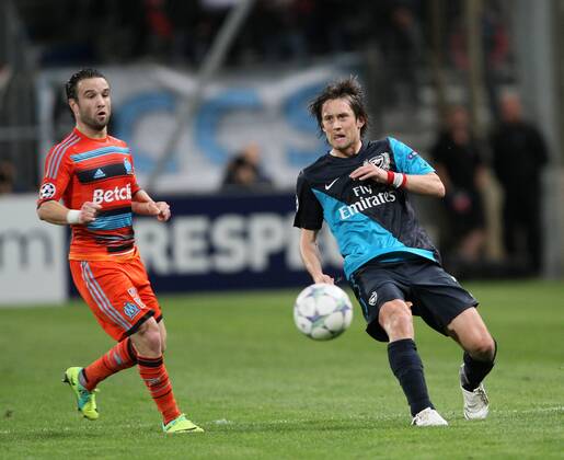 Arsenals Tomas Rosicky in action UEFA Champions League Group F, Olympique Marseille - Arsenal FC London EDITORIAL USE ONLY. No use with unauthorised audio, video, data, fixture lists, club league logos or live services. Online in-match use limited to 120 images, no video emulation. No use in betting, games or single club league player publications.