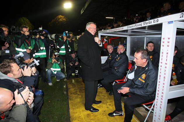 Manchester Uniteds Sir Alex Ferguson looks on from the bench Carling Cup Aldershot Town v Manchester United 25th October, 2011 EDITORIAL USE ONLY. No use with unauthorised audio, video, data, fixture lists, club league logos or live services. Online in-match use limited to 120 images, no video emulation. No use in betting, games or single club league player publications.
