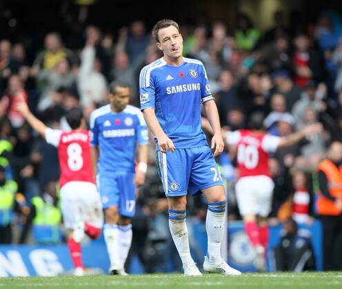 Chelseas John Terry looks on dejected after his mistake led to the winning goal Barclays Premier League FC Chelsea London vs FC Arsenal London 29th October, 2011 EDITORIAL USE ONLY. No use with unauthorised audio, video, data, fixture lists, club league logos or live services. Online in-match use limited to 120 images, no video emulation. No use in betting, games or single club league player publications.