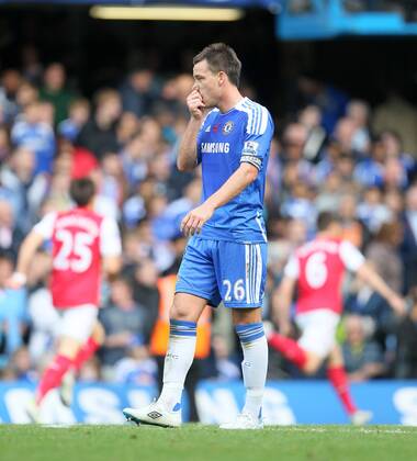 Chelseas John Terry looks on dejected after his mistake led to the winning goal Barclays Premier League FC Chelsea London vs FC Arsenal London 29th October, 2011 EDITORIAL USE ONLY. No use with unauthorised audio, video, data, fixture lists, club league logos or live services. Online in-match use limited to 120 images, no video emulation. No use in betting, games or single club league player publications.