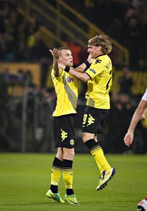 Dortmund, 01.11.2011, Signal-Iduna-Park Torjubel Kevin Grosskreutz (BvB), Marcel Schmelzer (BvB) Borussia Dortmund - Olympiakos Piräus
