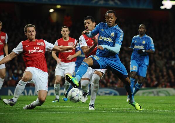 Arsenal FC London - Olympique Marseille, Jordan Ayew - Marseille Carl Jenkinson - Arsenal 