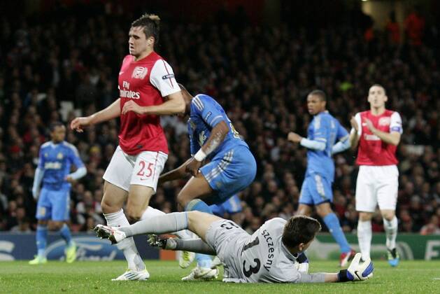 Arsenal s Wojciech Szczesny in action during todays match, Arsenal FC London - Olympique Marseille 