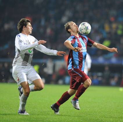 UEFA Champions League Group B soccer match between Trabzonspor and CSKA Moscow at Avni Aker stadium in Trabzon,Turkey, November 02, 2011. Pictured: Sergei Ignashevich (L) of CSKA Moscow and Adrian Mierzejewski (R) of Trabzonspor. 