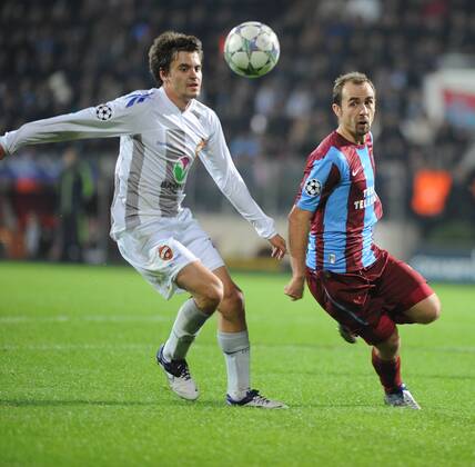 UEFA Champions League Group B soccer match between Trabzonspor and CSKA Moscow at Avni Aker stadium in Trabzon,Turkey, November 02, 2011. Pictured: Sergei Ignashevich (L) of CSKA Moscow and Adrian Mierzejewski (R) of Trabzonspor. 