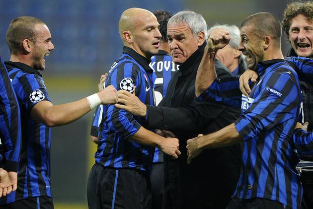 Milano 02 11 2011 - Champions League - Inter Mailand vs. OSC Lille (LOSC) - Wesley Sneijder, Esteban Cambiasso, Claudio Ranieri, Walter Samuel 