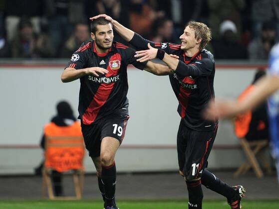 23-11-2011, Fussball, Saison 2011-2012, UEFA Champions League, Vorrunde, 5. Spieltag, BAYER 04 LEVERKUSEN - FC CHELSEA Jubel Eren Derdiyok (Bayer 04 Leverkusen), li., und Stefan Kießling (Bayer 04 Leverkusen)