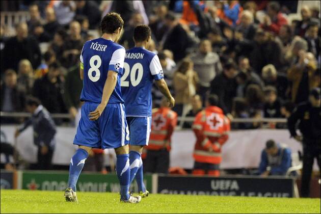 Daniel Tozser of KRC Genk and Jose Nadson Ferreira of KRC Genk Football: Valencia CF - KRC Genk (RC) - Champions League - 23.11.2011 - xPhotoNewsx 
