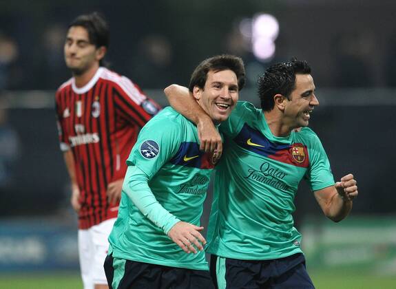 Lionel MESSI und XAVI HERNANDEZ - Milan, 23 11 2011 - Champions League 2011 2012 - AC Milan vs FC Barcelona - andreaxstaccioli