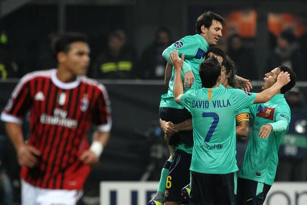 Lionel MESSI, David VILLA, Thiago ALCANTARA - Milan, 23 11 2011 - Champions League 2011 2012 - AC Milan vs FC Barcelona - andreaxstaccioli