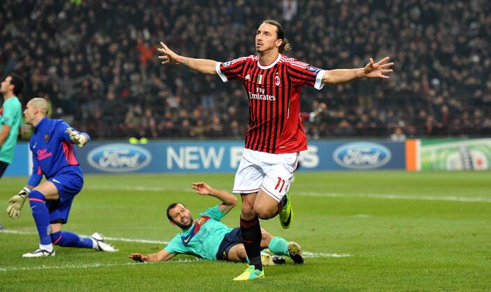 Zlatan IBRAHIMOVIC (Milan) goal celebration - Milano, 23 11 2011 - Champions League 2011 2012 - AC Milan vs FC Barcelona - allexsabba