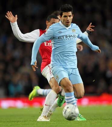 Manchester Citys Sergio Kun Aguero in action Carling Cup quarter final Arsenal v Manchester City 29th November, 2011 EDITORIAL USE ONLY. No use with unauthorised audio, video, data, fixture lists, club league logos or live services. Online in-match use limited to 120 images, no video emulation. No use in betting, games or single club league player publications. o0 Carling Cup Ligapokal
