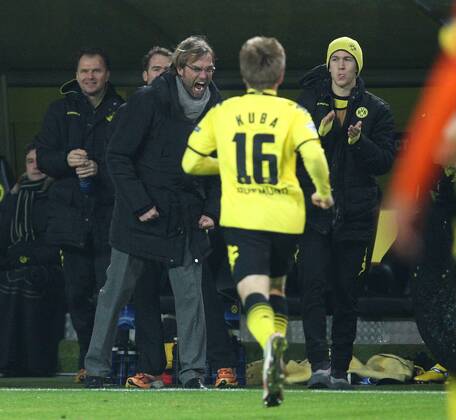 06.12.2011, Fussball UEFA-Champions League 2011 2012, Vorrunde, 6.Spieltag, Borussia Dortmund - Olympique Marseille, im Signal-Iduna-Park Dortmund. Jubel BVB zum Tor zum 1:0 , v.l. Trainer Jürgen Klopp (Dortmund) , Torschütze Jakub Kuba Blaszczykowski (Dortmund)