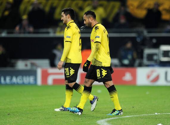 06-12-2011, Fussball, Saison 2011-2012, UEFA Champions League, Vorrunde, 6. Spieltag, Borussia Dortmund - Olympique Marseille 2-3 Antonio da Silva (Borussia Dortmund), re., und Ilkay Gündogan (Borussia Dortmund) nach dem 2-2 Ausgleich