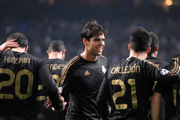 Football - Champions League - Ajax vs. Real Madrid Real players celebrate their third, central Kaka. 