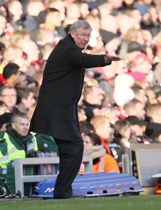 Manchester Uniteds Sir Alex Ferguson looks on dejected FC Liverpool vs Manchester United in the FA Cup Fourth Round sponsored by Budweiser at Anfield, Liverpool. 28th January 2012. EDITORIAL USE ONLY. No use with unauthorised audio, video, data, fixture lists, club league logos or live services. Online in-match use limited to 120 images, no video emulation. No use in betting, games or single club league player publications.