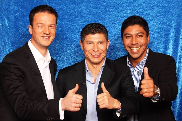 Manager FREDI BOBIC (VfB Stuttgart), Trainer KRASSIMIR BALAKOV (HNK Hajduk Split), GIOVANE ELBER (Scout FC Bayern München) DAS AKTUELLE SPORTSTUDIO MAINZ 4.2.12