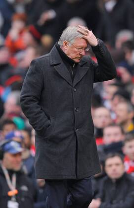 Sir Alex Ferguson manager of Manchester United.Barclays Premier League.Manchester United v Liverpool FC at Old Trafford, Manchester on the 11th February 2012 - - EDITORIAL USE ONLY. No use with unauthorised audio, video, data, fixture lists, club league logos or live services. Online in-match use limited to 120 images, no video emulation. No use in betting, games or single club league player publications.