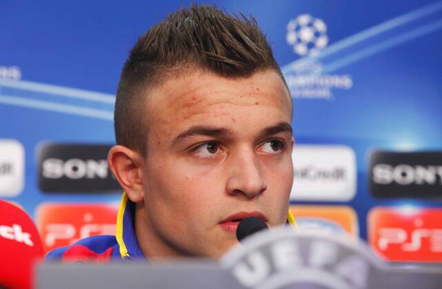 21.02.2012 Basel Schweiz , UEFA Champions League Pressekonferenz FC Basel im St Jakob Park Medienraum Im Bild; Xherdan Shaqiri (FC Basel) 