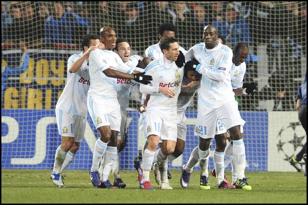 Joie des joueurs marseillais apres le but de Andre Ayew (OM) Foot: OM Inter de Milan - 22.02.2012 - Champions League JBAutissier PanoramiC 