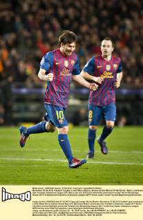 Barcelona, 07.03.2012, Fussball Torjubel: Lionel Messi (Barca), Andres Iniesta (Barca) FC Barcelona - Bayer Leverkusen mm