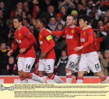 Wayne Rooney of Manchester United celebrates his opening goal..UEFA Europa League round of 16 match between Manchester Utd v Athletic Bilbao at Old Trafford Stadium, Manchester on the 8th March EDITORIAL USE ONLY. No use with unauthorised audio, video, data, fixture lists, club league logos or live services. Online in-match use limited to 120 images, no video emulation. No use in betting, games or single club league player publications.