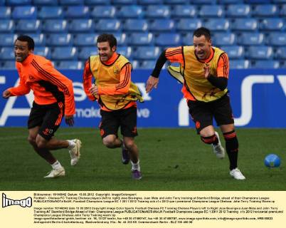 Football - Chelsea FC Training Chelsea players (left to right) Jose Bosingwa, Juan Mata and John Terry training at Stamford Bridge, ahead of their Champions League 