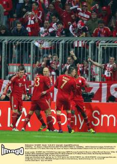 FUSSBALL - CL, Bayern vs Basel München,DEUTSCHLAND,13.MAR.12 - FUSSBALL - UEFA Champions League, Achtelfinale, FC Bayern München vs FC Basel. Bild zeigt den Jubel von Bayern. 