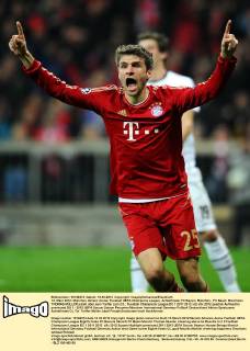 13. März 2012: München, Allianz Arena: Fussball UEFA Champions League, Achtelfinale: FC Bayern München - FC Basel: Münchens THOMAS MÜLLER jubelt über sein Treffer zum 2:0.