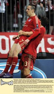 13-03-2012, Fussball, Saison 2011-2012, UEFA Champions League, Achtelfinale, Rückspiel, FC Bayern München - FC Basel, Jubel Franck Ribery (Bayern München), li., und Mario Gomez (Bayern München)