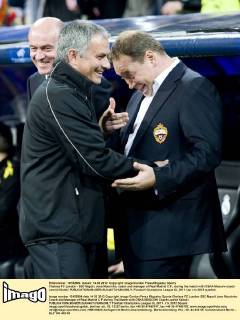 Chelsea FC London - SSC Napoli, Jose Mourinho, coach and manager of Real Madrid C.F., during the match with CSKA Moscow coach Leonid Slutski 