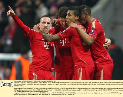 Dienstag 13.03.2012, UEFA Champions League, Saison 11 12 - Achtelfinale in Muenchen, FC Bayern Muenchen - FC Basel 1893, Torjubel um Mario Gomez (FCB) nach seinem Treffer zum 3:0 DeFodi028